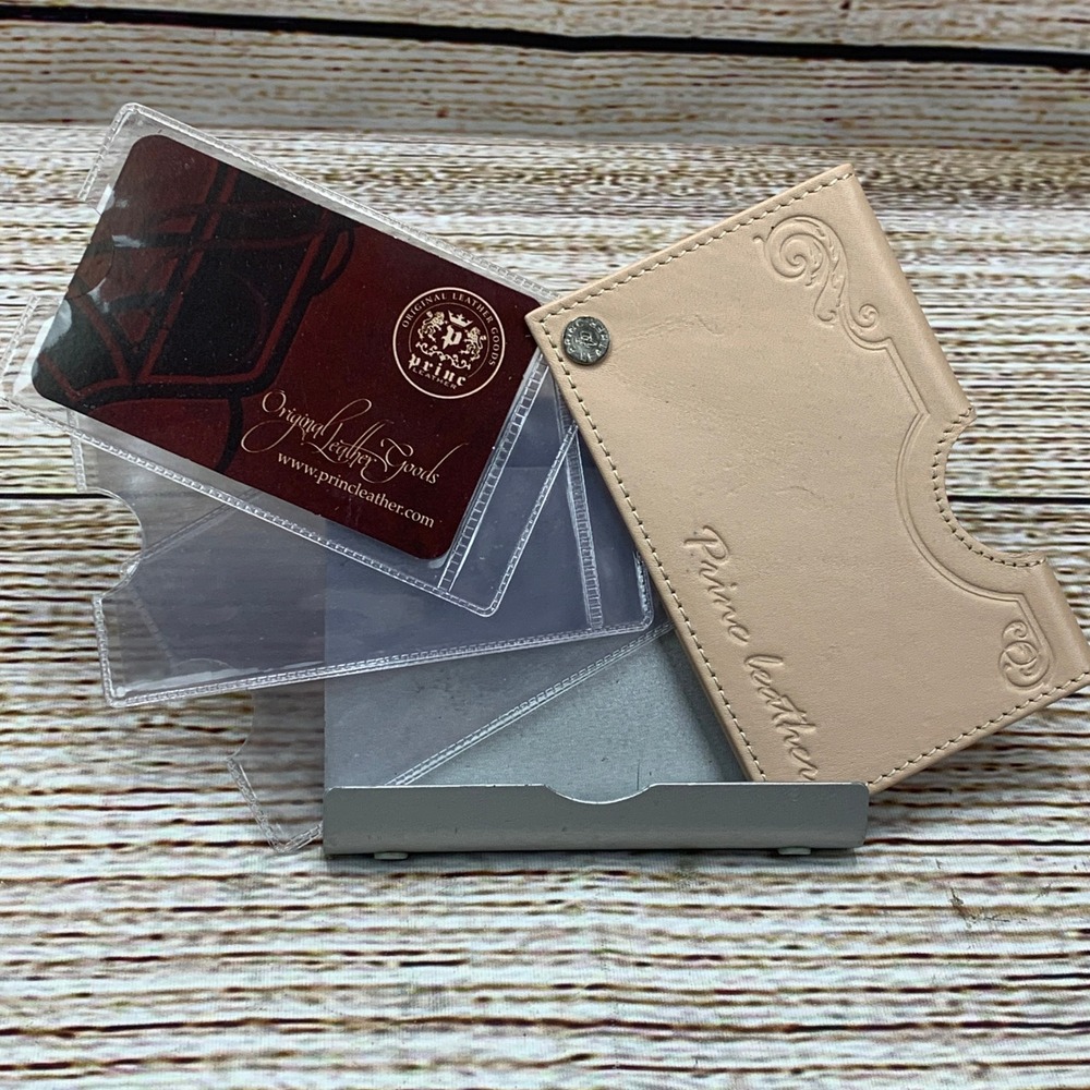 Prime Leather Business Card photo Holder Case Tan Leatherette Unused‎